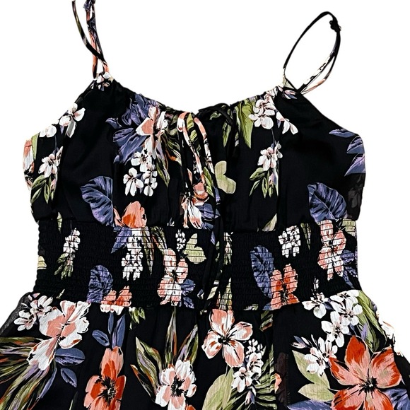 Patrons Of Peace Womens Tropical Floral Print Midi Dress Black Multicolor Sz S - Picture 2 of 8